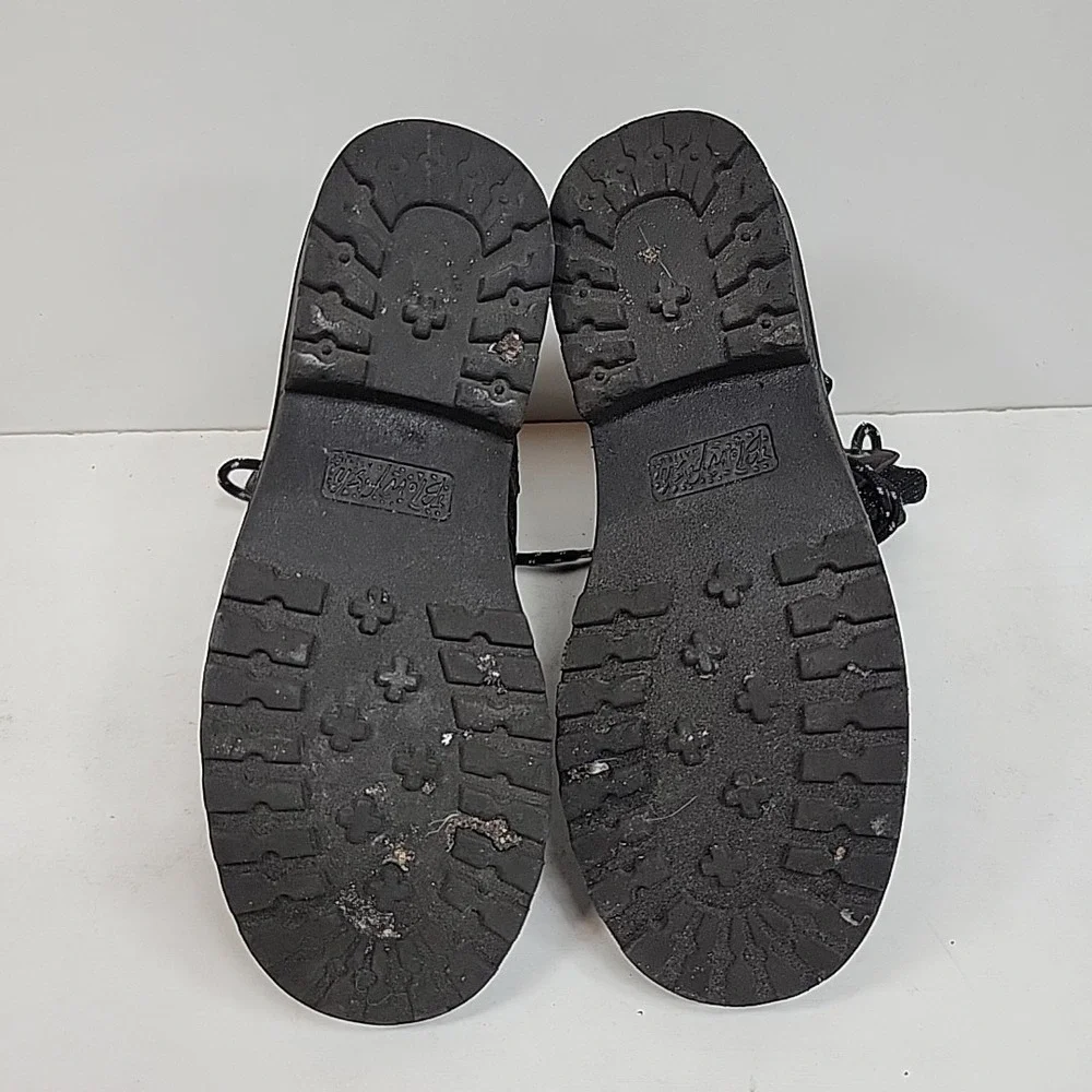 Blowfish Girls Black Glitter Combat Boots Sz 3 Lace-Up Lug Sole‎ Side Zip Cute
